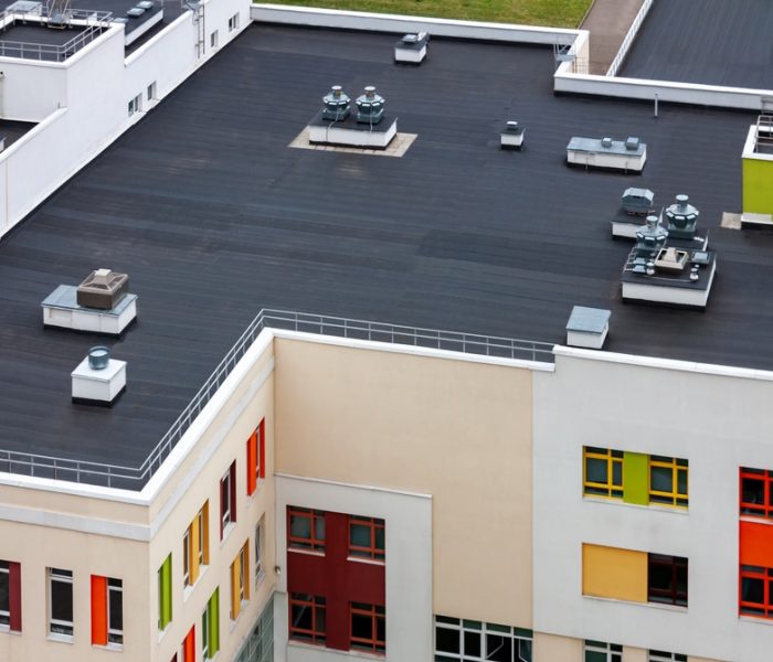 Top,View,Dark,Flat,Roof,With,Air,Conditioners,And,Hydro